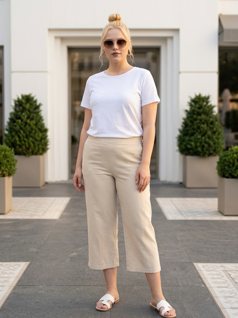NWT Denim & Co Naturals Plus Size Ivory/Cream Linen Blend Skimmer Capri Size 4XL